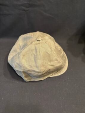 Men’s Hanna Hats of Donegal Irish Flat Driving Cap 100% Linen Khaki Green, L